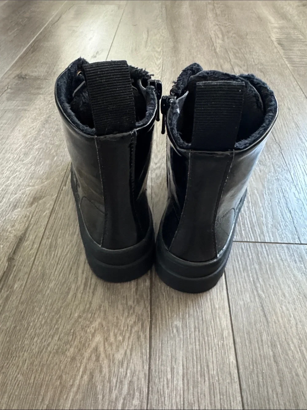 NWOT H&M Black Patent Lace-Up Kids Combat Boots